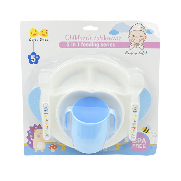 5in1 Baby Feeding Set for Kids and Toddlers,Children Children Dinnerware Set - Feeding Set for Kids, Cartoon Design Plate, Cup, Spoon, Fork  Tableware Cutlery for Kids Microwave (5 Pcs Set) Your Brand