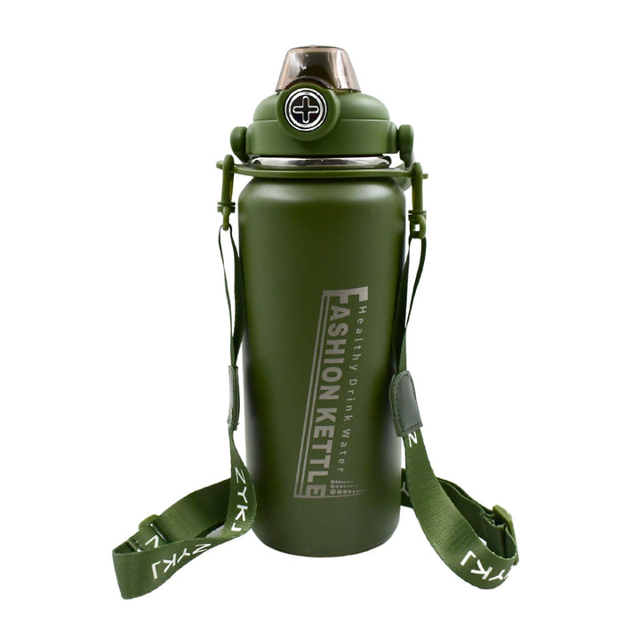 Stainless Steel Water Bottle with Straw, Strap & Handle  Vacuum Insulated Thermos Flask Double-Walled Coffee Thermos Flask Leak-proof Water Bottle for Sports, Fitness, Gym (1500ML) Your Brand