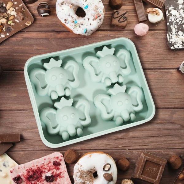 Silicone Cartoon Shape 4 Grid Ice Cube Tray Ice Cube Molds Trays Small Cubes Tray For Fridge, Flexible Silicon Ice Tray (1 pc) Your Brand