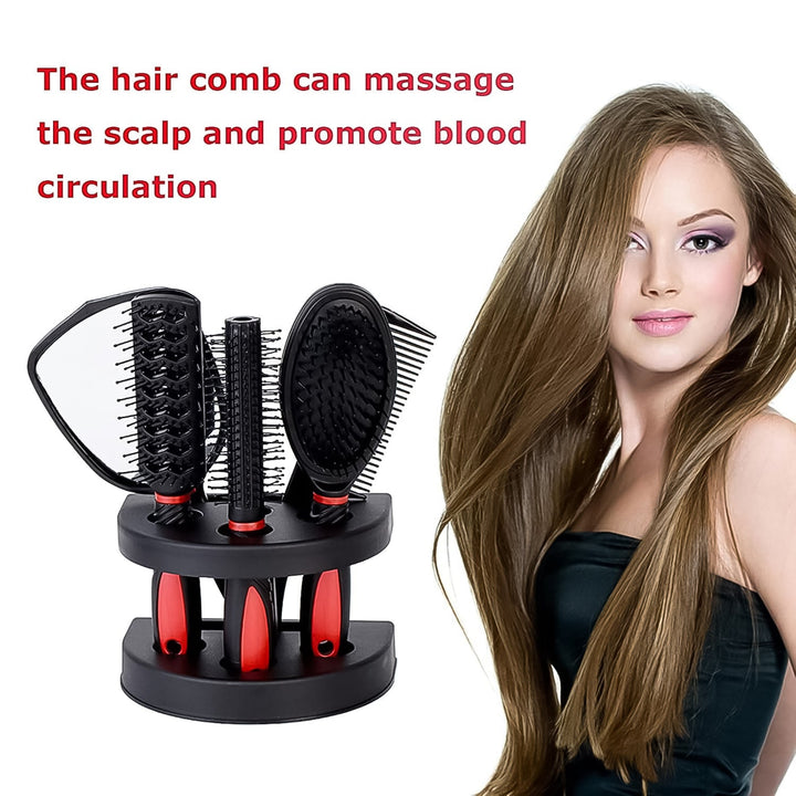 Hair Combs Mirror Set Professional Salon Hair Cutting Brushes Sets (5 Pc With Stand) Your Brand