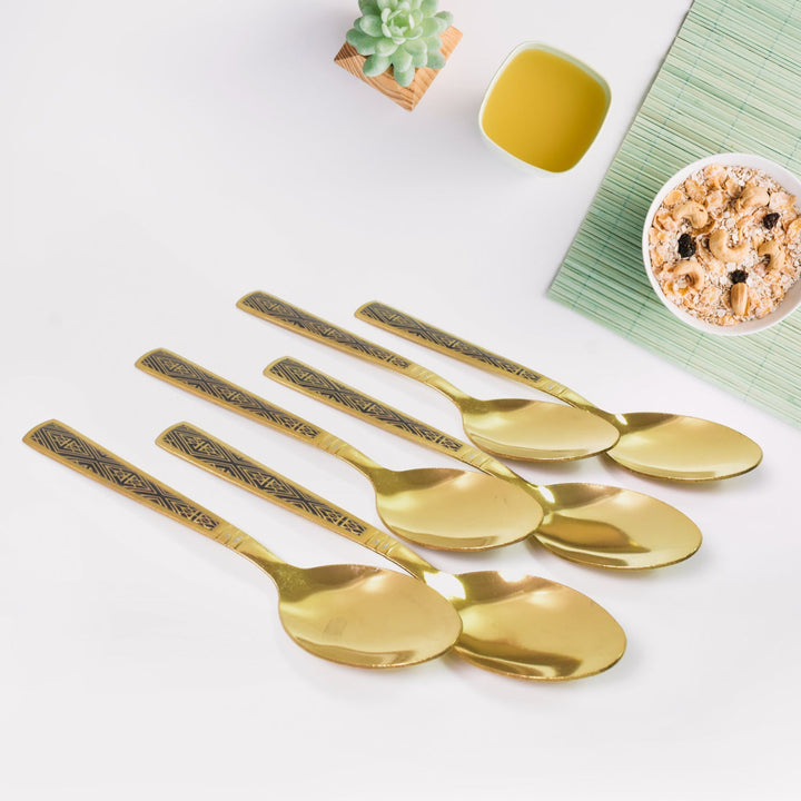 Premium Luxurious Stainless Steel Coated Spoons (6 Pcs Set / Golden) - TezCart
