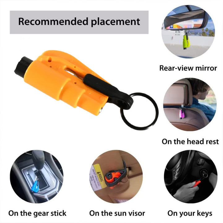 2 in 1 Emergency Safety Cutter with Key Chain, Small Portable Handy Emergency Safely Glass Breaking & Seat Belt Cutting Keychain Tool Your Brand
