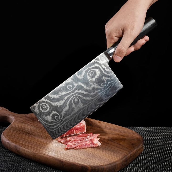 Stainless Steel Chef Damascus Cleaver Vegetable Knife with Plastic Handle & Cover, Multipurpose Use for Kitchen or Restaurant (12 Inch) Your Brand