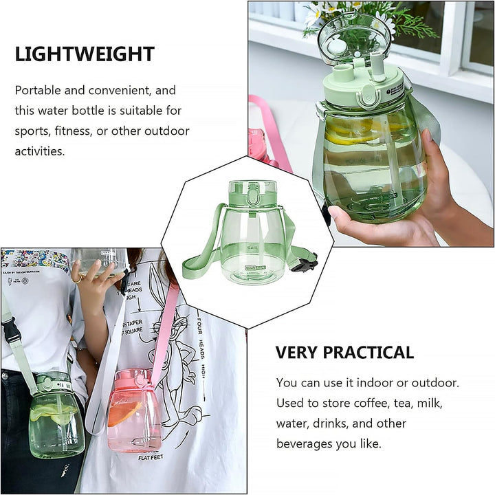 Insulated Water Bottle Portable Water Bottle With Strap, Sticker and Straw Cute Outdoor Sports Bottle For Water Travel Drinkware Jug Travel Water Bottle large Capacity Water Jug, Gym / Kid / Outdoor Sport / Campus, Fashionable (1300 ML Approx) Your Brand