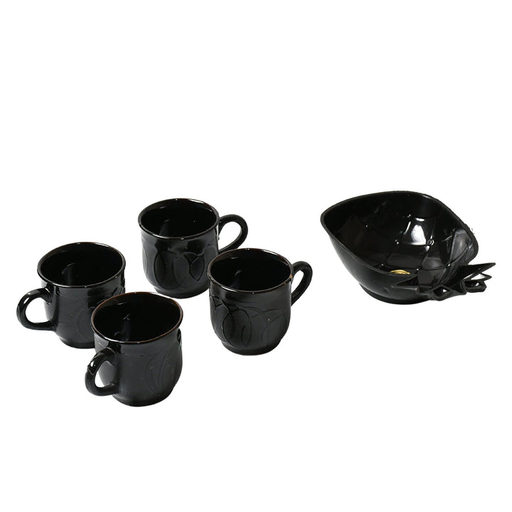 Pine Party Ceramic Tea / cups / Mug Set With Pineapple Shape Serving Bowl Milk Cup, Coffee Cup, Tea Cup, Breakfast Cup, Drinking Mug or Outdoor for Household, Gift for Birthday, Wedding Party (5 Pcs set) Your Brand