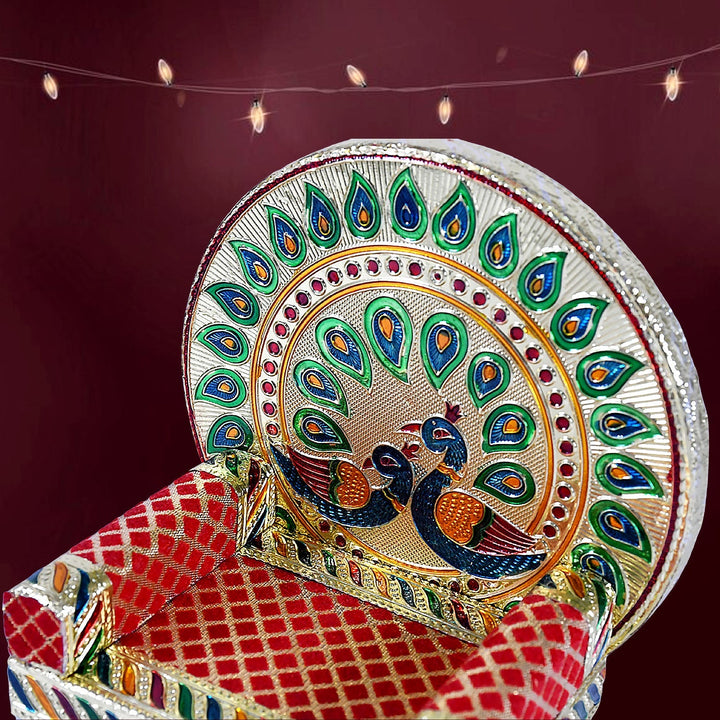 Meenakari Work Laddu Gopal Singhasan for Pooja Mandir Wooden Krishna Ladoo Bal Gopal Sofa Asan, Home Decorative Premium Look Decorative Singhasan Suitable For Home, Office, Restaurant (2 Pc Set) Your Brand