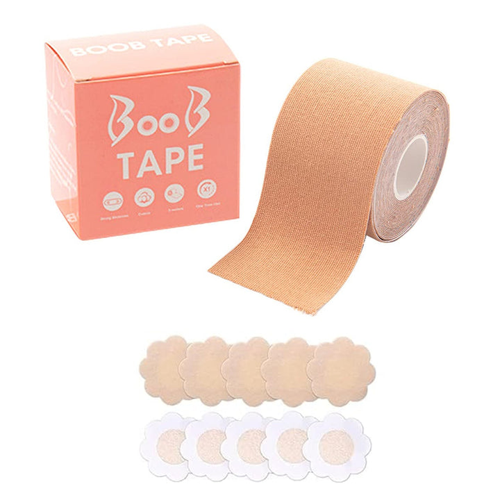 Boob Tape with Nipple Covers: Cotton, Breathable, Lift & Support (5m, 10 Pairs) Your Brand
