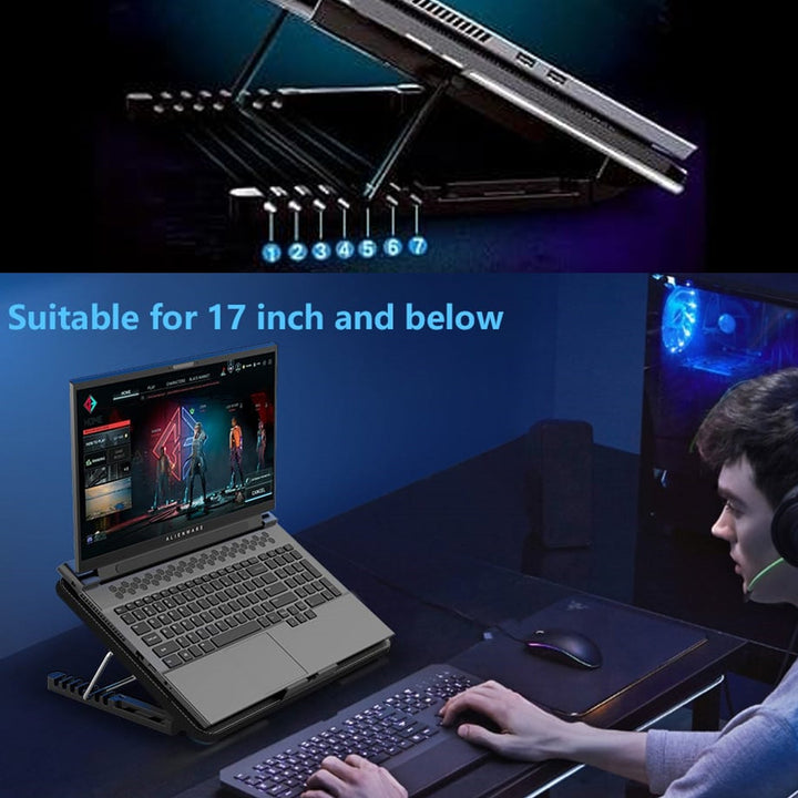 Laptop Cooler Cooling Pad with 2 Quiet Led Fans, Dual USB Ports, Portable Ultra Slim USB Powered 7 Heights Adjustable Laptop Stand for Gaming Laptop Your Brand