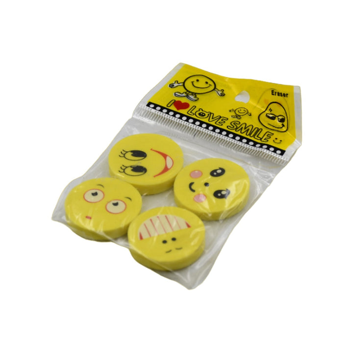 Cute Smile Emoji Erasers, Cute Smile Face Rubber Eraser Dentist Dental Clinic School Kid for School Going Kids/Birthday Party Return Gift Set (4pc Set) Your Brand