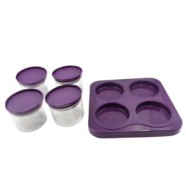 Airtight Plastic 4 Pc Storage Container Set, With Tray Dry Fruit Plastic Storage Container Tray Set With Lid & Serving Tray For Kitchen Your Brand