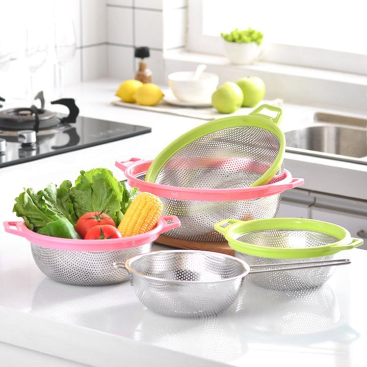 Stainless Steel Colander with Handle - Large Metal Mesh Basket Strainer (1 pc) Your Brand