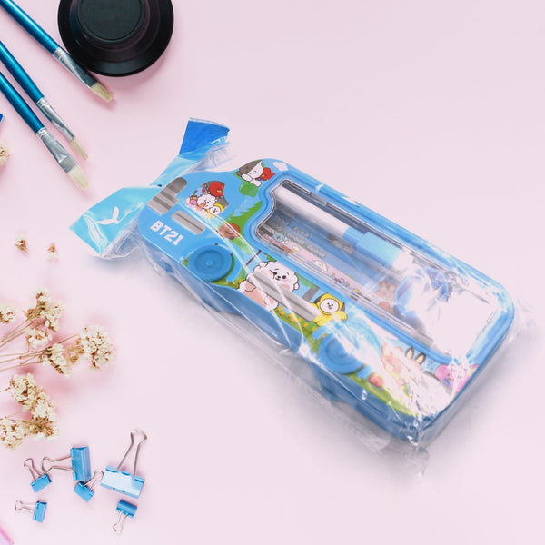 Bus Shape Compass Box for Boys, Kids School Accessories |  Pencil Box  with Wheels for Girls and Kids, String Operated Case Students School Supplies - Stationery Set Organizer Birthday Return Gift for Kids Your Brand