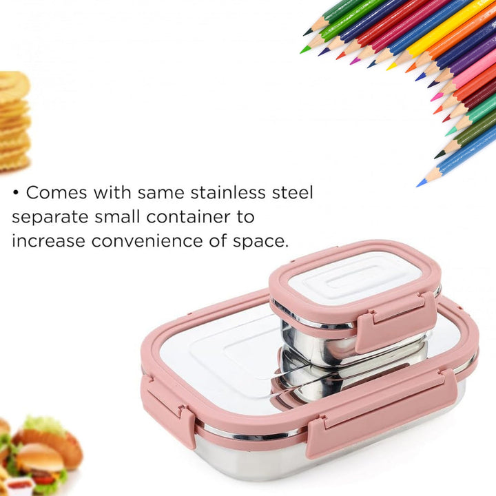 Premium Stainless Steel Leak Proof Air Tight Lunch Boxes (900ML+200ML Approx / 2 Pc Set) - TezCart
