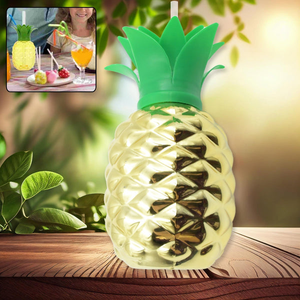 Plastic Pineapple Cups with Straw (1 Pc) - Party Favors, Hawaiian, Beach Your Brand
