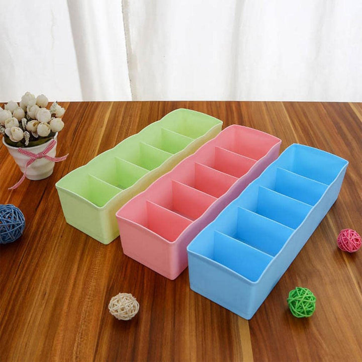 Multi-Function Desktop Drawer Storage Box Clothing Organizer 5 Grid Storage Box Underwear Socks ,Ties Organizer Box (4 Pc Set) Your Brand