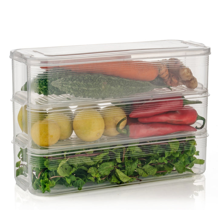 3 Fridge Storage Container, Fridge Organizer with Lid Stackable Fridge Storage Containers Plastic Freezer Storage Containers for Fish, Meat, Vegetables, Fruits, Pack of 3pcs, 1500ML Approx Your Brand