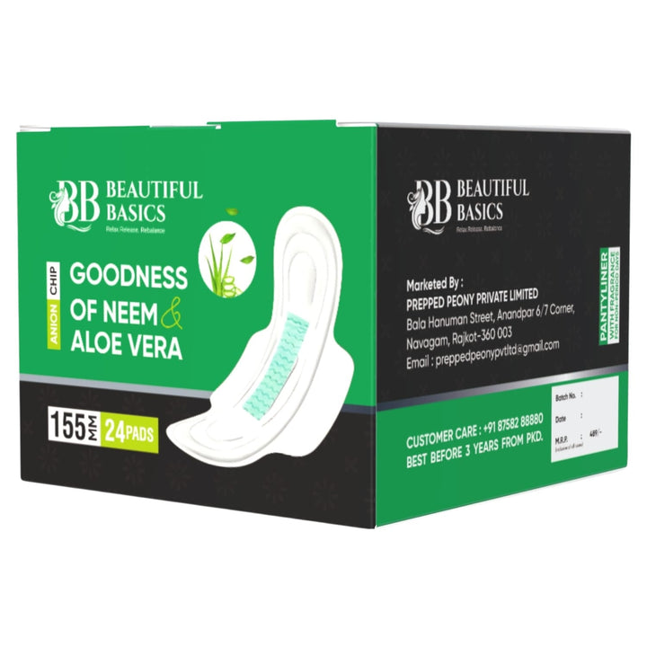 Sanitary Pantyliner with Neem & Aloe Vera, Ultra Thin, PH Balanced, Antibacterial (24 Pads, 155mm) Your Brand