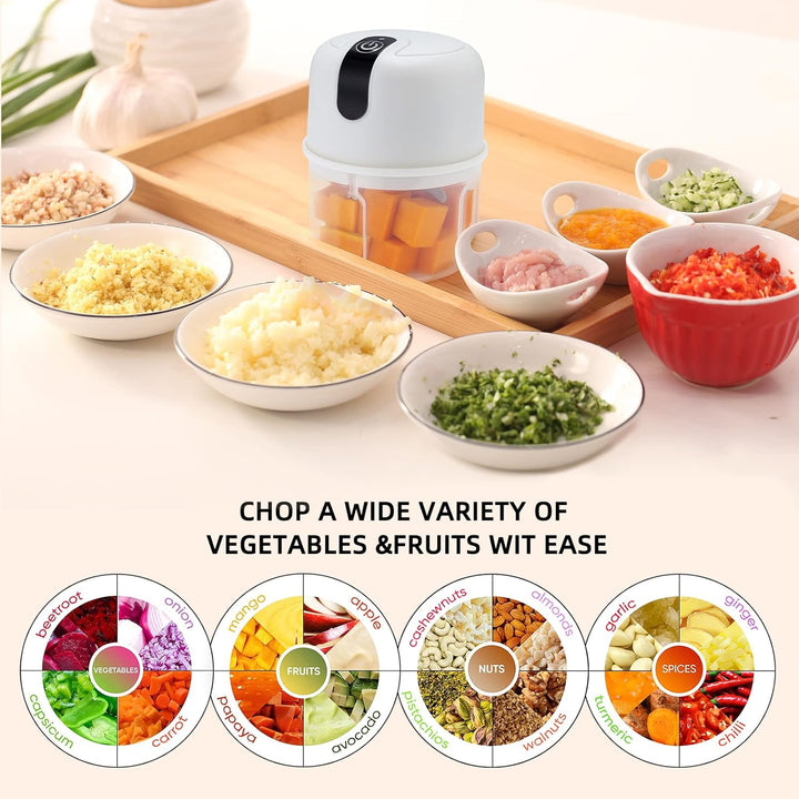 Wireless USB Rechargeable Mini Electric Garlic Machine / Chopper 3 Blades (250Ml) - TezCart