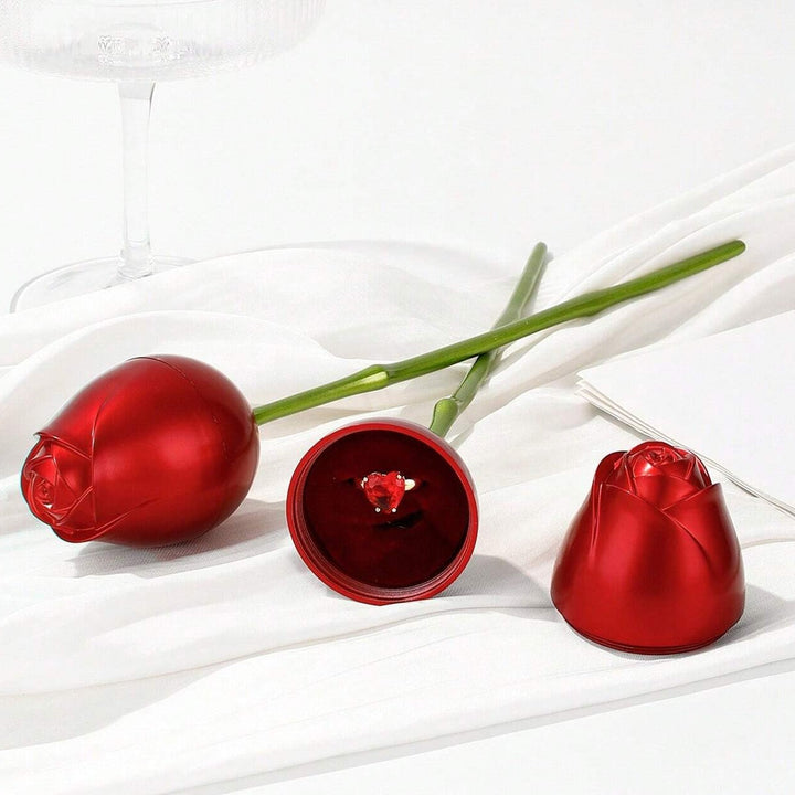 Plastic Red Rose Couple Rings Box-Fancy Rings Box (No Rings Included / 1 pc) - TezCart