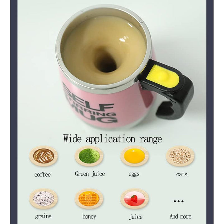 Self Stirring Mug With Lid used in all kinds of household and official places for serving drinks, coffee, any types of beverages etc. (1 Pc / 400 ML) Your Brand