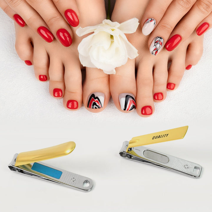 Stainless Steel Folding Portable Large Nail Clippers with Nail File (1 Pc / Mix Design) - TezCart
