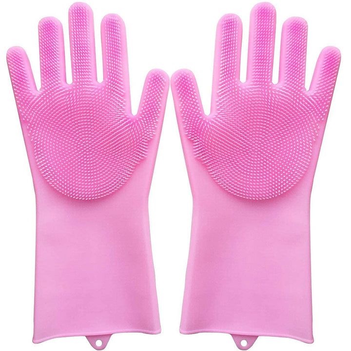Dishwashing Gloves with Scrubber| Silicone Cleaning Reusable Scrub Gloves for Wash Dish Kitchen| Bathroom| Pet Grooming Wet and Dry Glove (1 Pair, 250 Gm) Your Brand
