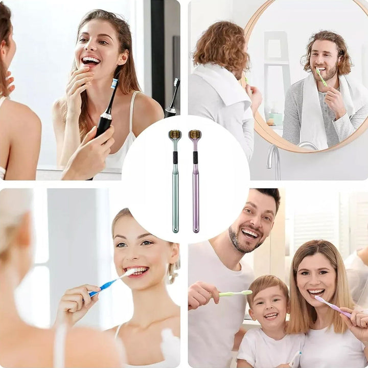 3 Sided Toothbrush, Soft Bristle Toothbrush (2 Pc Set) - TezCart