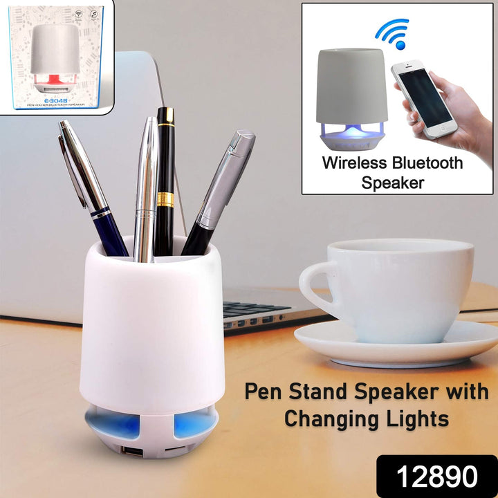 Multifunctional 4-Compartment Pen Holder with 5W Bluetooth Speaker & Smart Color-Changing Desk Lamp Your Brand
