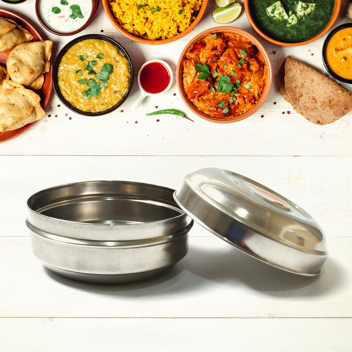 Multi-Purpose Stainless Steel Round Shape Tiffin Box - Small Gift For Baby Girl And Baby Boy For Office, School / Tuition / Picnic (big) Your Brand