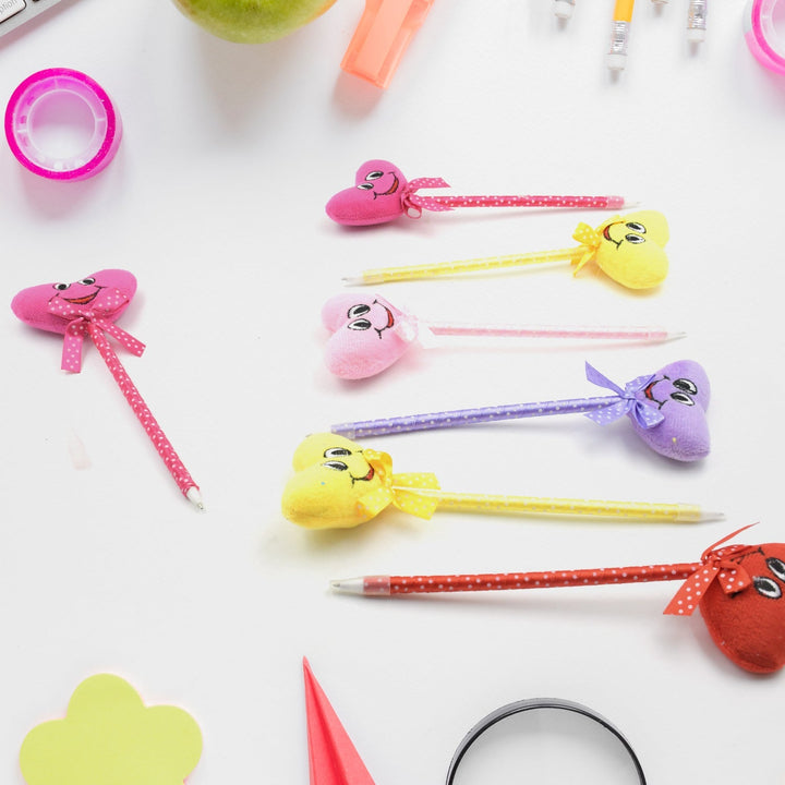 Cute Cartoon Shape & Heart Design Facy Writting Pen Attached Rattle | Ball Pen Smooth Writing For Wedding , Events & Multiuse Pen  Best Pen l Use for Kids (12 Pcs Set Mix Design & Color) Your Brand