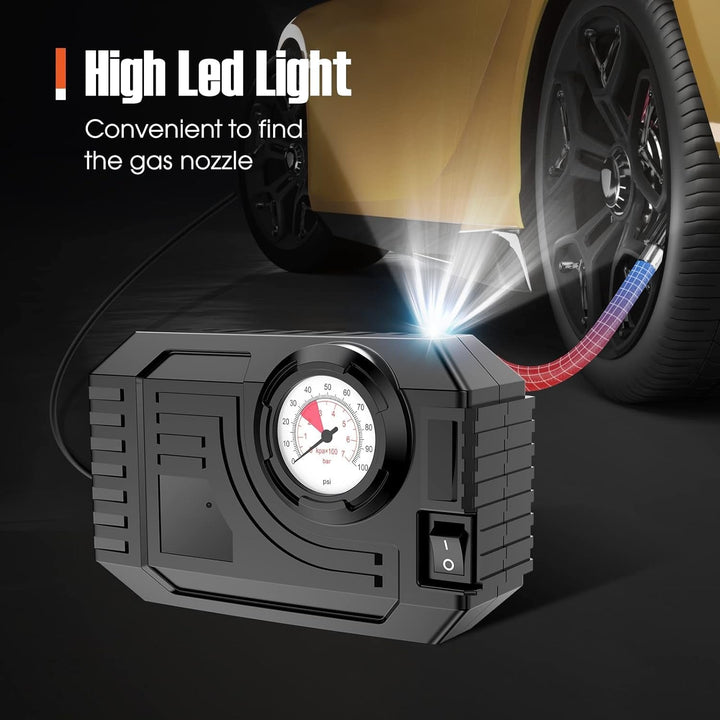 Tire Inflator Portable Air Compressor 12V Small Air Pump for Car Tires Bicycle Balloons, Cars, Bike, Bicycles and Other Inflatables with LED Light (12V) Your Brand