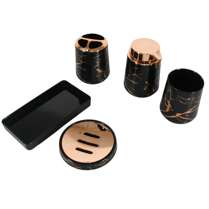 Bathroom Accessory Set Bathroom Decor Premium Quality (5 PCS) 1 X Tumbler,1 X Dispenser,1 X Toothbrush Holder, 1 X Soap Dish & 1 X Tray Your Brand