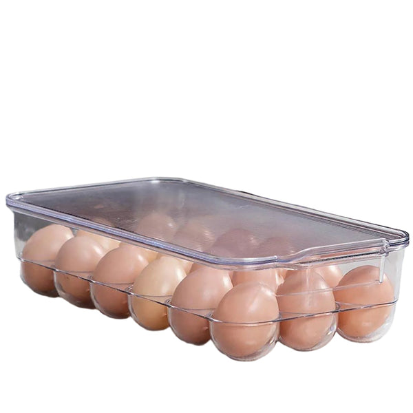 Plastic 18 Cavity Egg Storage Box Or Egg Trays For Refrigerator With Lid & Handles High Quality, Rectangular Egg Tray Box For 18 Egg (1 Pc) Your Brand