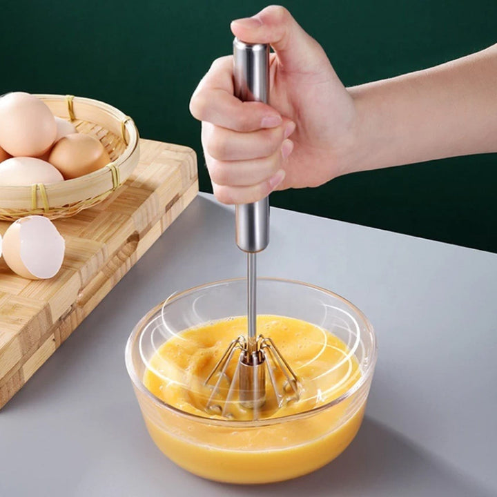 Medium Stainless Steel Egg Whisk, Hand Push Rotary Whisk Blender (1 Pc / 30 Cm) - TezCart
