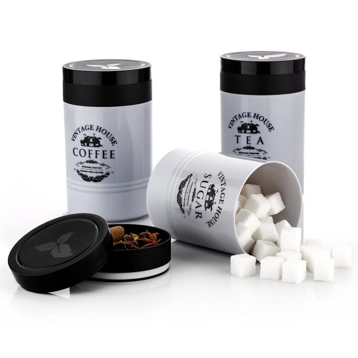 Accurate Seal Tea Sugar Coffee Container - 3 Pcs Plastic Damru Shaped Tea, Coffee, Sugar Canisters Jar, New Airtight Food Seal Containers for Salt, Dry Fruit, Grocery Multicolor (3 Pcs Set) Your Brand