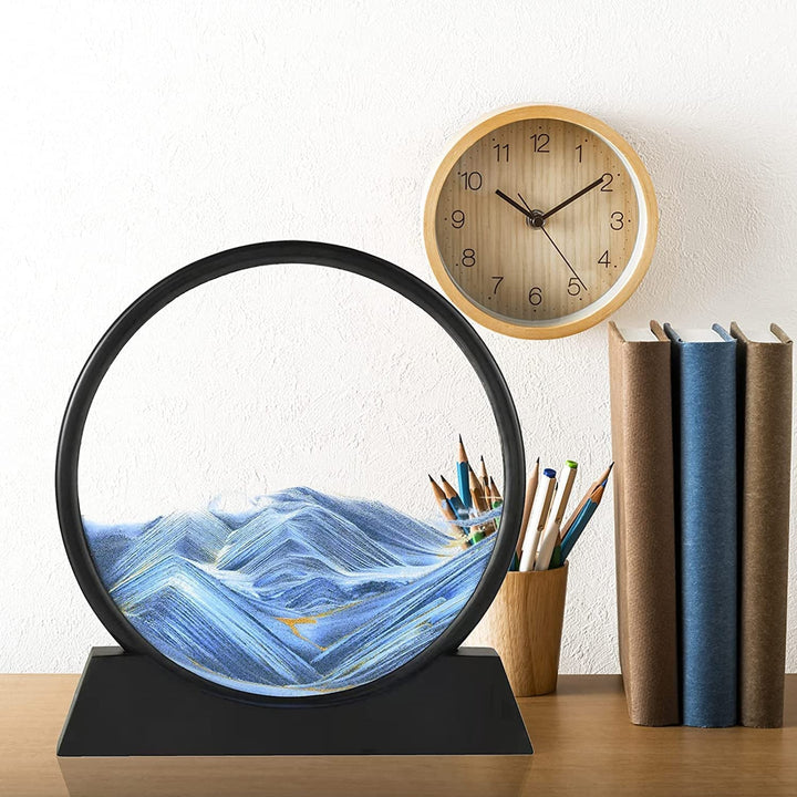 Moving Sand Art Picture Decor, 3D Deep Sea Sandscape Liquid Motion, Round Glass Frame Display Flowing Sand Relaxing Gift for Kids Adults Painting Artistic Sandscape for Home, Office, Ornament Desktop Art Bookshelves Decoration (1 Pc ) Your Brand