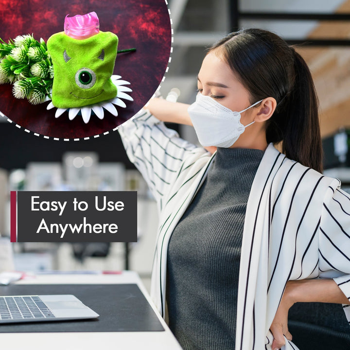 Green One-Eyed Monster Print Small Hot Water Bag with Cover for Pain Relief Your Brand