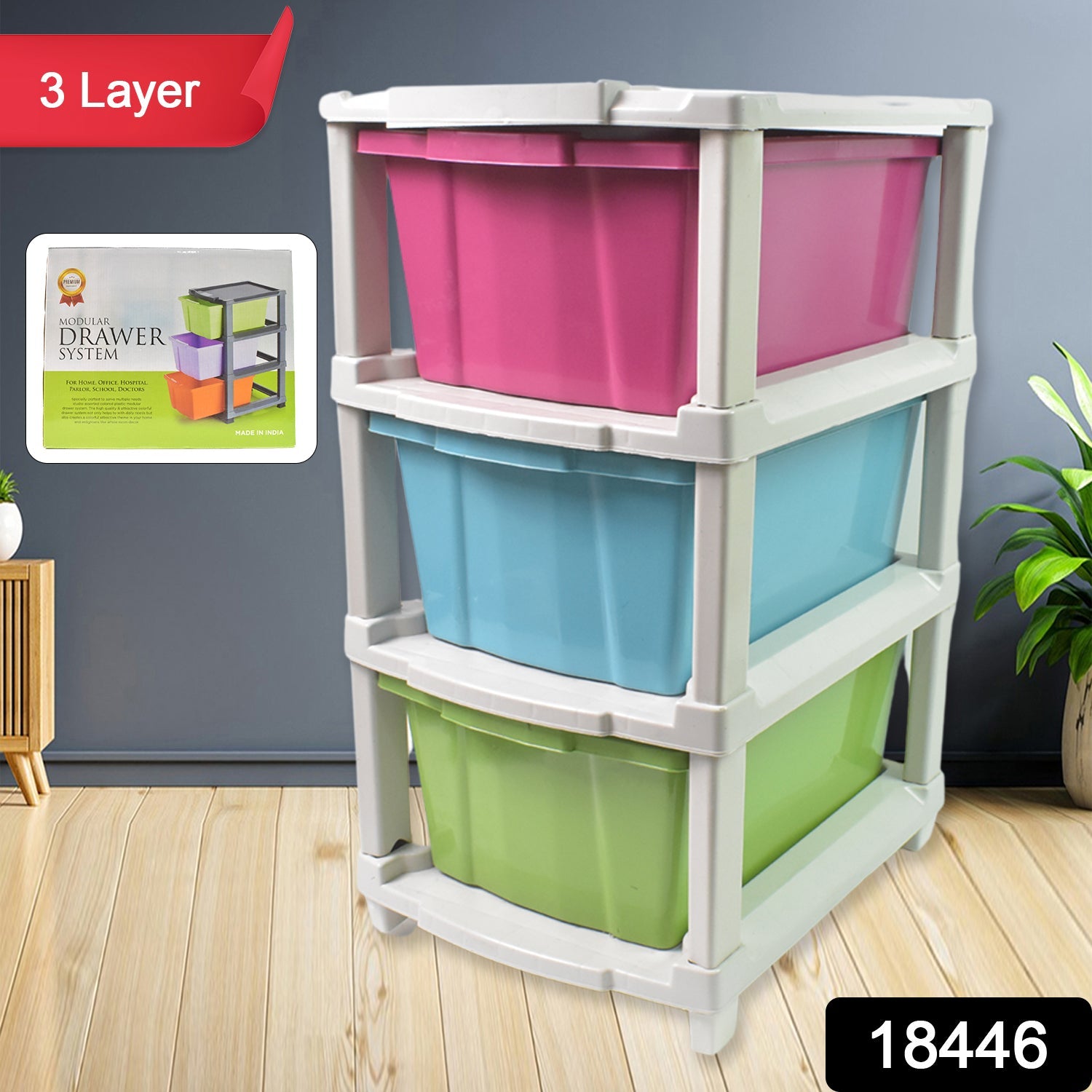 3-Layer Plastic Drawer Storage Organizer, Multi-Purpose Cabinet (1 Pc / Mix Color) - TezCart