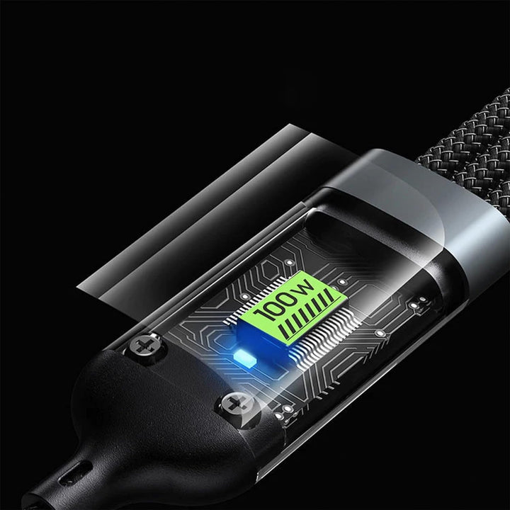 3-in-1 Super Fast Charging Cable 100w, Multifunctional Convenient Super Fast Charging Cable Nylon Braided Cord, 3-in-1 Silicone Zinc Alloy 3 Head Charging Cable Your Brand