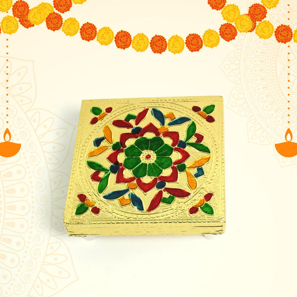 Handicraft Wood Chowki for Pooja , Wooden Bajot for Sitting, Multipurpose Stool (Multi color) (1 Pc) Your Brand