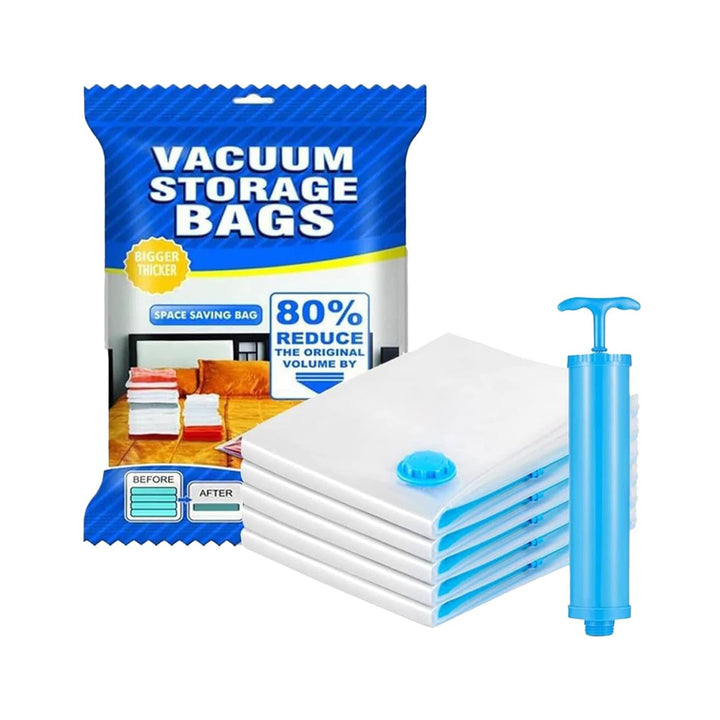 Vacuum Storage Bags with Suction Pump & Shirt clips - Vacuum Bags - Big Capacity Vacuum Seal Bags for Travel Clothes Blankets Pillows, Compression Bags | Space Saver Vacuum Storage Bags (5 Pcs Set) Your Brand