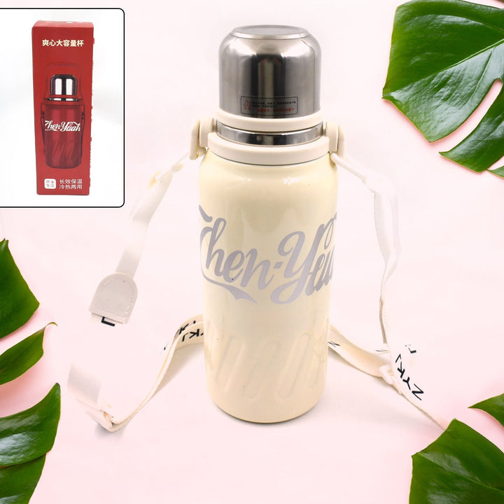 Stainless Steel Vacuum Insulated Water Bottle | Leak Proof Flask for Tea Coffee | Reusable Water Bottle with Hanging Strap | Bottle for Hot & Cold Drinks Wide Mouth Water Flask 1200 ML Your Brand