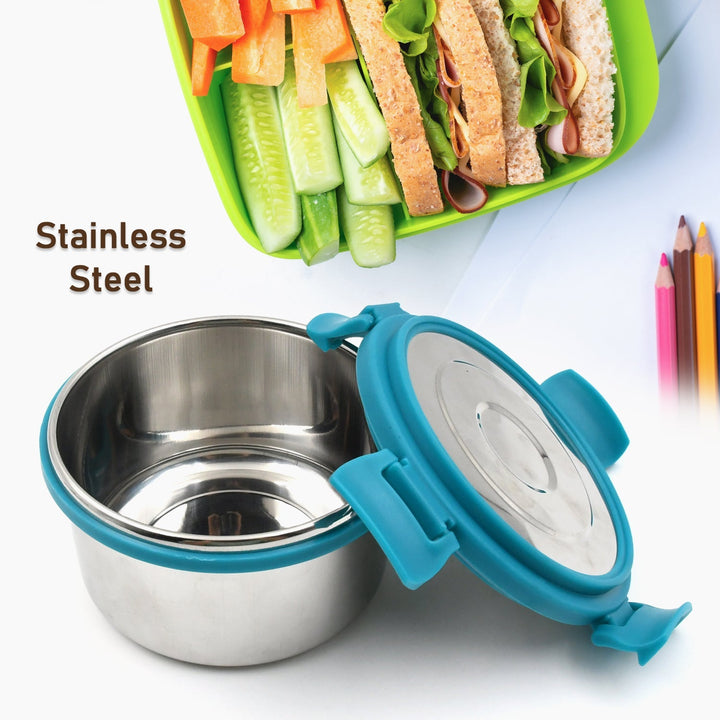 Miracle Solo round Lunch box High Grade Stainless Steel Double Wall Insulated 300ML Food Container 4 Lock Clip Leak Proof Lid, Best Return Gift for Any Occasion (1 Pc) Your Brand