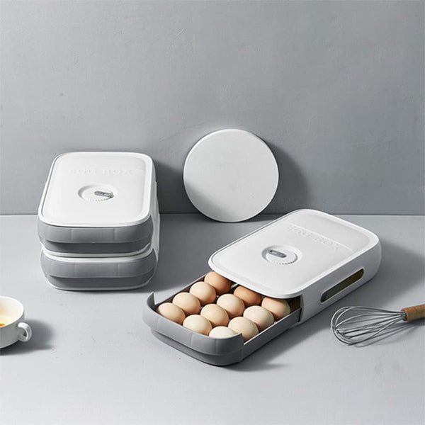 Egg Storage Box Plastic Egg Drawer Fridge Egg Organizer Egg Keeper Refrigerator Egg Drawer Plastic Egg Carton Covered Egg Holder Pantry Egg Bin Household Egg Tray (1 Pc) Your Brand