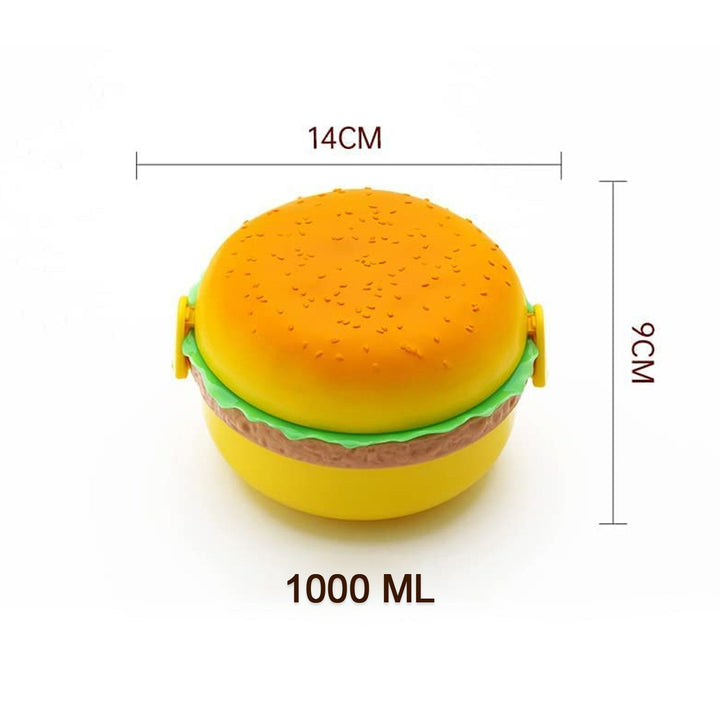 Burger Shape Lunch Box Plastic Lunch Box Food Container Sets Double Layer Lunchbox 1000ml With 2 Spoon Applicable to Kids and Elementary School Students Your Brand