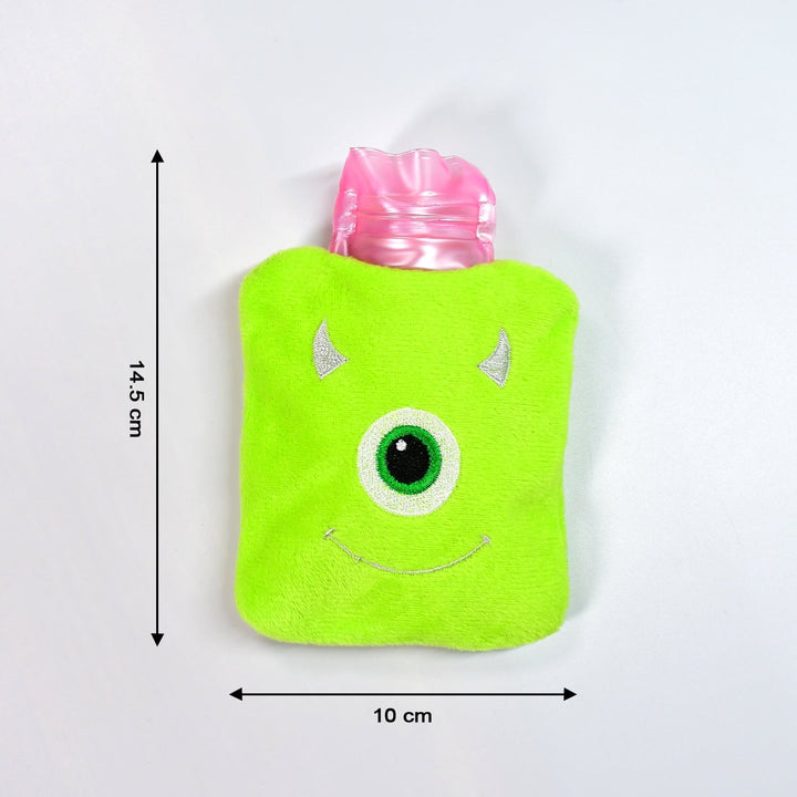 Green One-Eyed Monster Print Small Hot Water Bag with Cover for Pain Relief Your Brand