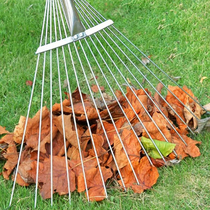 115-152 CM Rake for Gardening, Stainless Steel Telescopic Garden Rake for Quick Clean Up of Lawn and Yard, Adjustable Rake Claws Spacing Garden Broom with Long Handle for Clean Leaves (MOQ :- 12 pc) Your Brand
