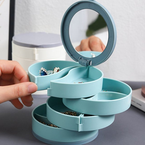 4 Layers Jewellery Box, 360 Degree Rotating Jewelry Box, Jewelry and Earring Organizer Box with Mirror, Accessory Storage Box, Travel Decor Portable Jewelry Case Ornaments Storage Box Necklace Jewelry Organizer Jewelry Organizer Box Your Brand