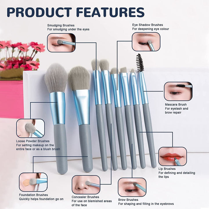 8-Piece Mini Makeup Brush Kit – Portable Premium Synthetic Set with Case (Mix Colors) Your Brand