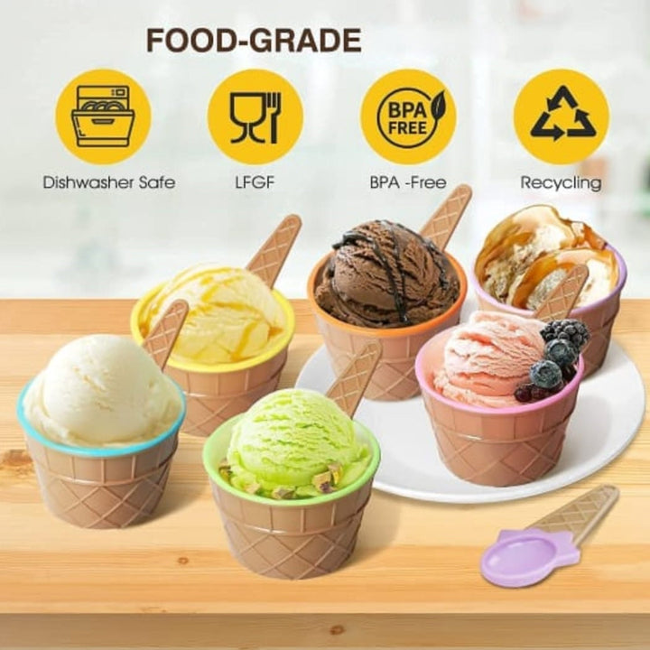 Ice-Cream Waffle Spoon Bowel Cup Set | Premium ice Cream Set | Ice-Cream Bowel with Spoon | 6 units Couple Bowl Set | Color Box Your Brand